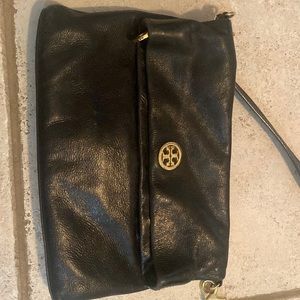 Leather Tory Burch fold over clutch/crossbody